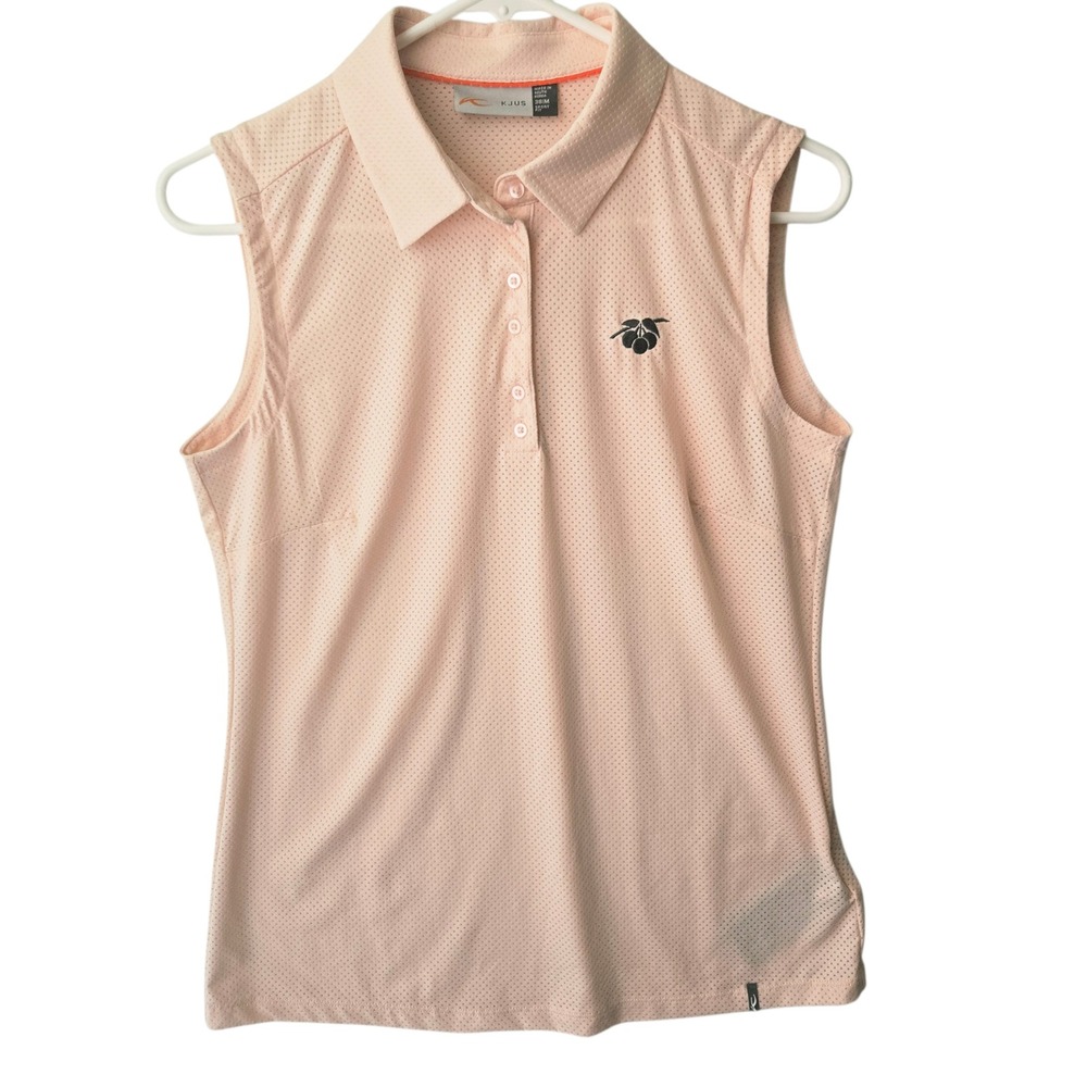 KJUS Women Eve Sleeveless Polo Shirt Peach Pointelle Mesh Golf Top‎ 38 M Tennis